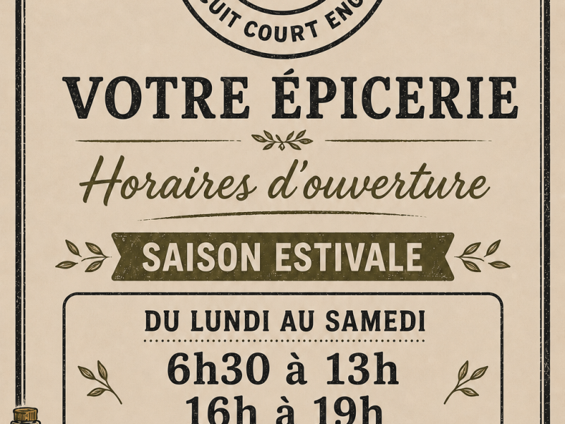Horaires d&rsquo;ouverture Epicerie Saumane VIDA LOCALE Saison 2026