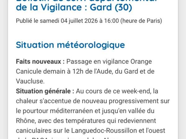 Vigilance Orange Canicule GARD