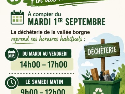 Horaires déchèterie à partir du 1er septembre 2026