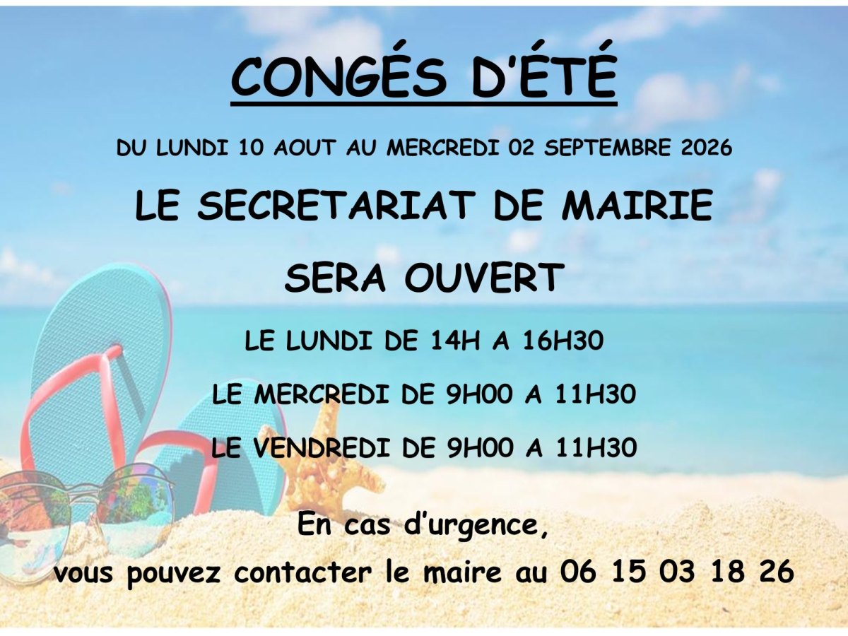 Horaires secrétariat de mairie congés d&rsquo;été