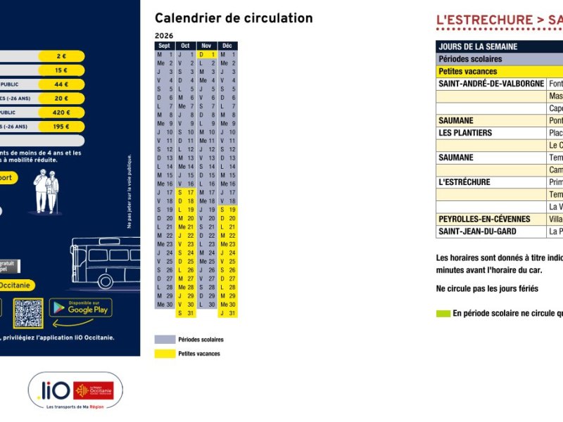 Nouveaux horaires des cars LIO septembre 2026