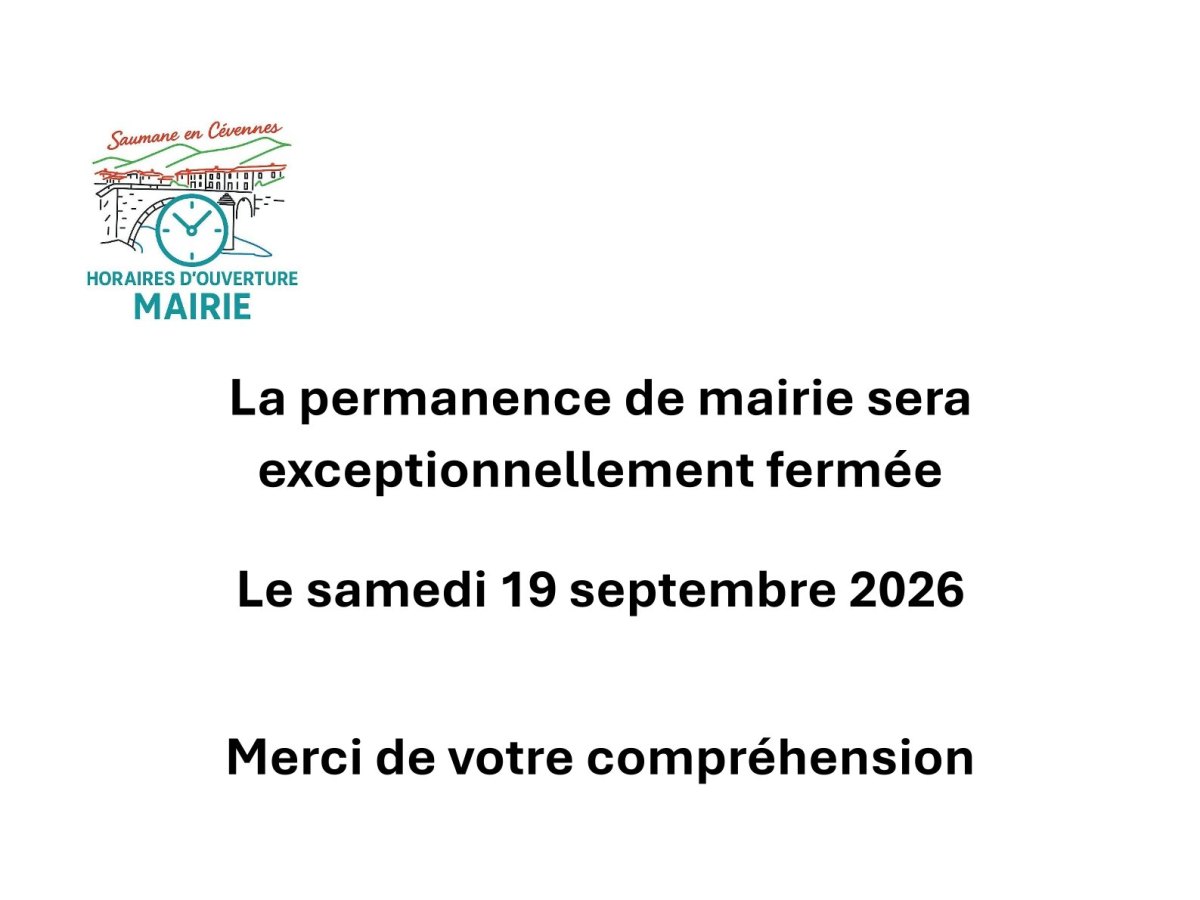 Fermeture exceptionnelle de la permanence mairie le samedi 19 septembre 2026